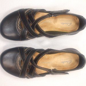 Pre-owned Clarks Roseville Step Mary Jane Flat Black Leather 7.5 US Medium 28025